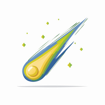 Stylized illustration of a comet or meteor streaking across a white background