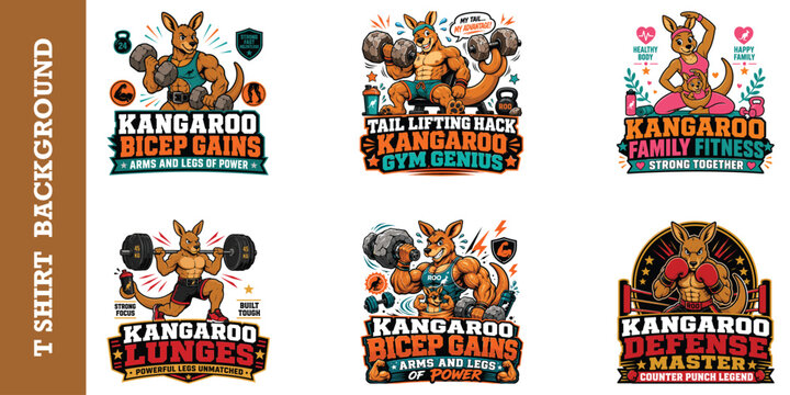 Kangaroo pull up beast logo mascot design for t shirt background, strong back and bounce power.