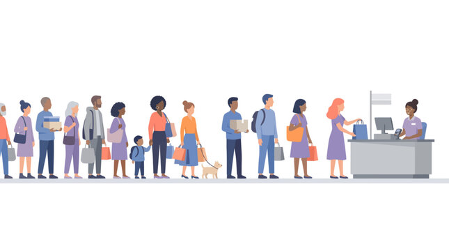 Colorful queue at reception desk in modern office, concept for customer service, healthcare registration and workplace efficiency
