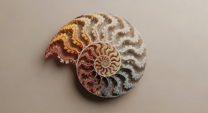 Fossilized Ammonite Shell Spiral Structure.