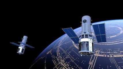 人工衛星と地球　3DCGレンダリング © tsuneomp