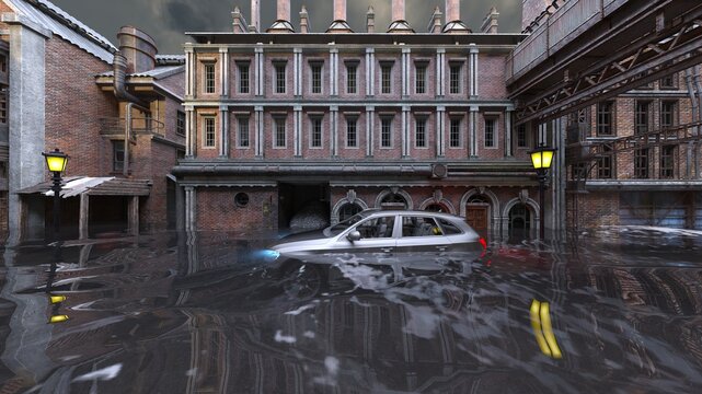 水没した都市　3DCGレンダリング