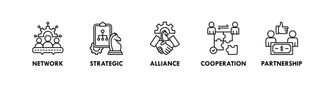 Coalition banner web icon illustration concept with icon of network, strategic, alliance, cooperation, and partnership