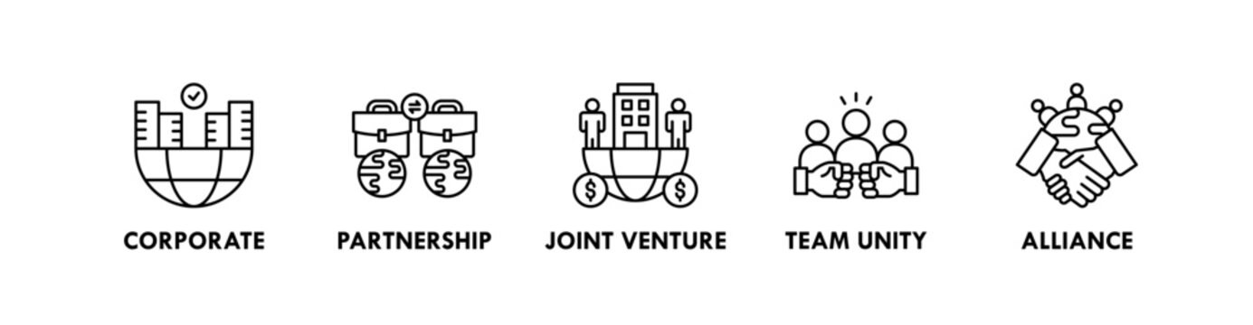 Coalition banner web icon illustration concept with icon of corporate, partnership, joint venture, team unity, and alliance