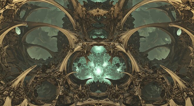 Composi&ccedil;&atilde;o digital abstrata de arte fractal intrincada com formas org&acirc;nicas.