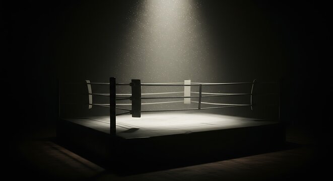 Ringue de boxe iluminado por holofotes para competi&ccedil;&atilde;o ou apresenta&ccedil;&atilde;o.