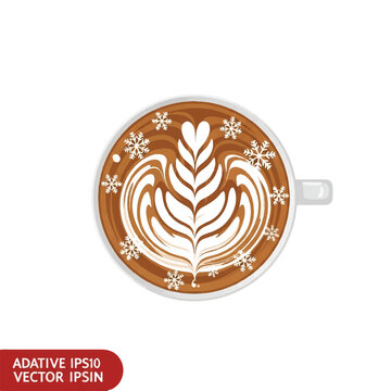 Winter themed coffee with snowflake latte art and rosetta pattern
