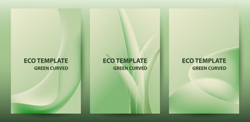 Fototapeta premium Eco Template Green Curved Abstract Wave Nature Elegant Background Poster Set