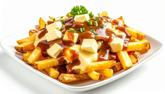 traditional canadian poutine french fries with cheese curds and gravy
