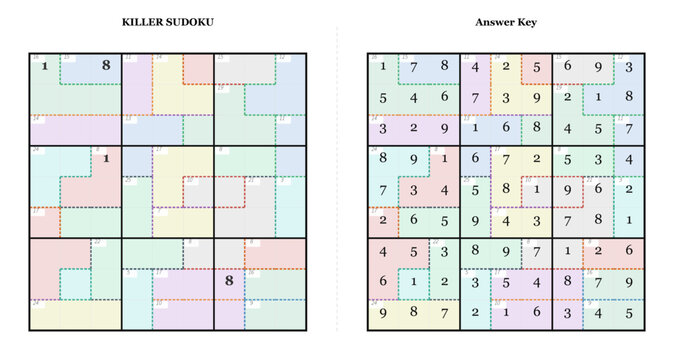 Number puzzle grids with colored regions in a visual layout  
