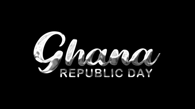 Ghana republic day text animation in silver. Ideal for cards, posters, social media.