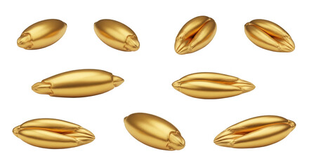 Obraz premium golden grain close-ups on white background individual seeds for agricultural and design uses