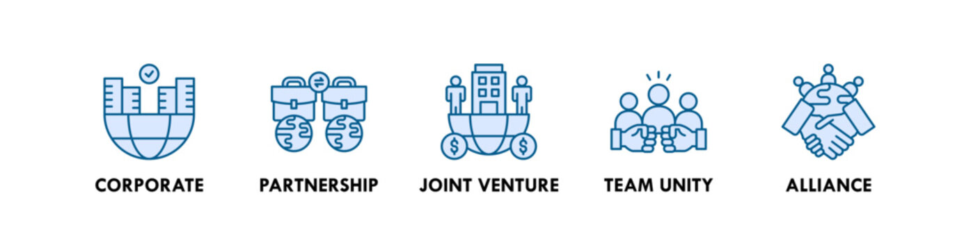 Coalition banner web icon illustration concept with icon of corporate, partnership, joint venture, team unity, and alliance