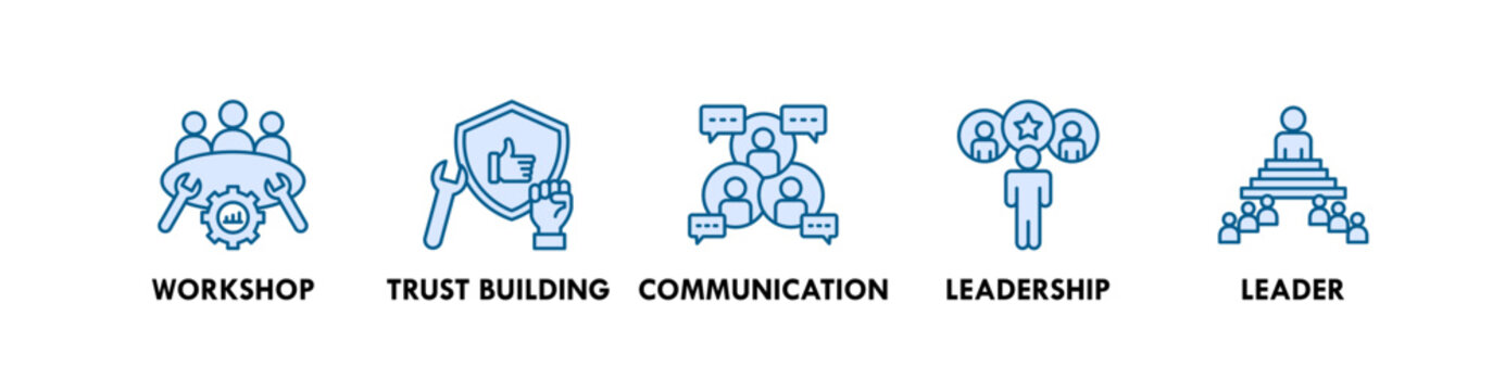 Team Building banner web icon illustration concept with icon of workshop, trust building, communication, leadership, and leader