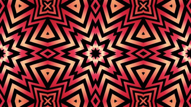 Kaleidoscope symmetrical stars and zigzags. Bold black and red geometric pattern. optical decorative.