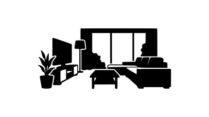 Fototapeta premium Modern Living Room Silhouette Icon with Furniture and TV