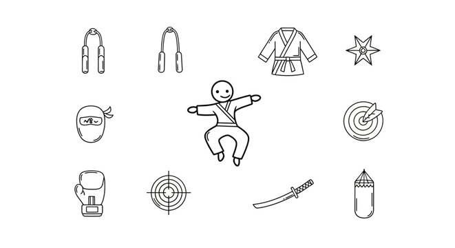 Ninja warrior cartoon character icons set.