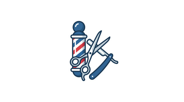 Barber Shop Tools: Barber Pole, Scissors, Straight Razor Icon
