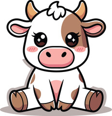 Fototapeta premium Adorable cartoon cow character sitting kawaii style illustration for children's designs