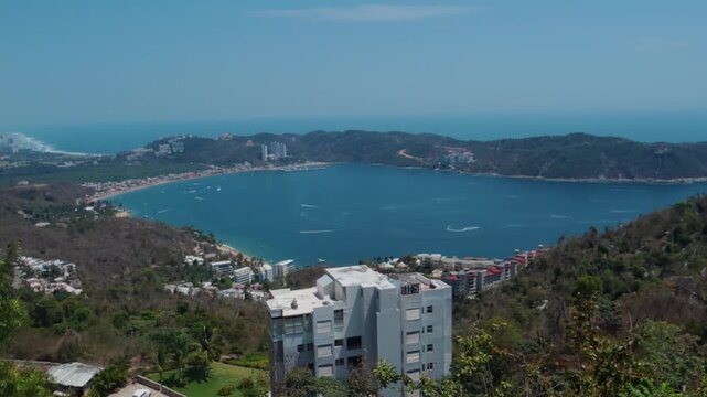 Static tight shot focusing on the calm waters of Puerto Marques Bay in Acapulco