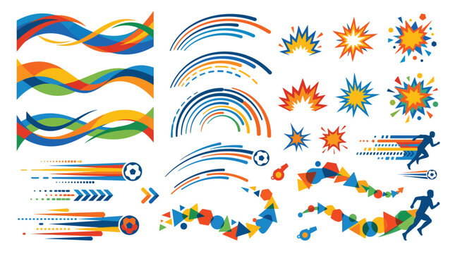 Dynamic soccer motion graphics with colorful speed trails balls and athletic runner silhouettes