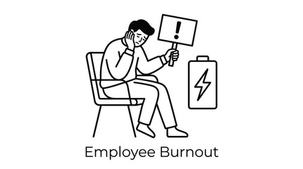 Fototapeta premium Tired employee sitting with low battery sign Vector, illustration