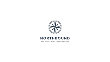 Minimalist compass logo with northbound text and directional arrow Vector © MDSUJON