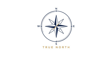 Simple vintage compass pointing true north with cardinal directions Vector © MDSUJON