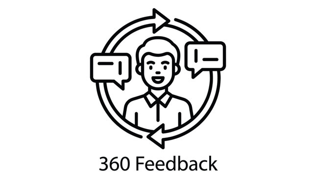 360 degree feedback business concept icon with man and speech bubbles Vector, illustration