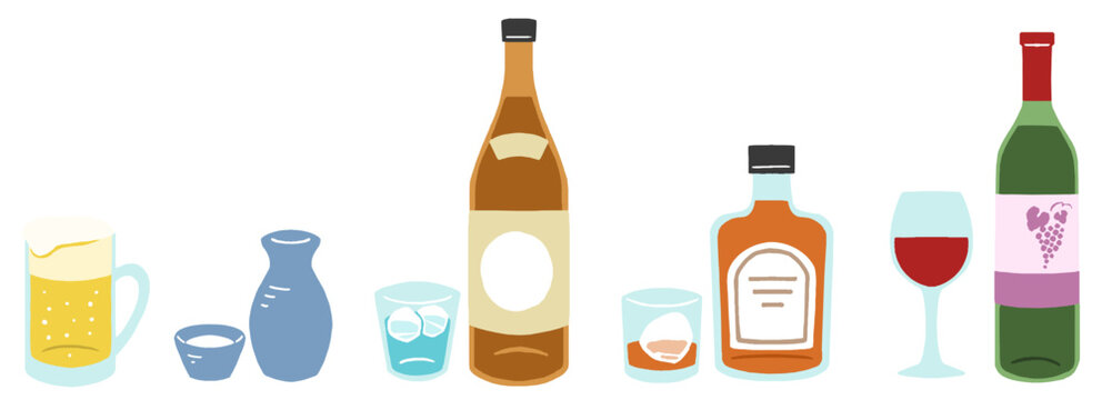 版画風のお酒（アルコール飲料）のイラスト