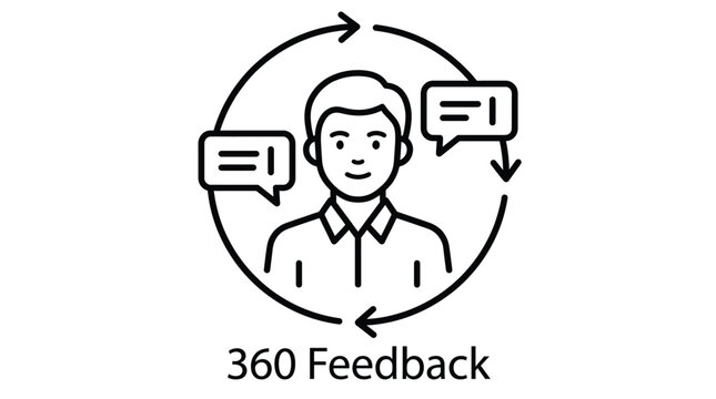 360 degree feedback concept with a smiling man Vector, illustration