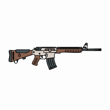 Brown and silver rifle illustration with black accents on white
