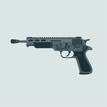 Modern black semi-automatic pistol with silencer realistic vector