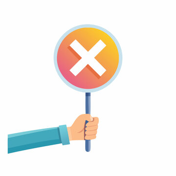 Hand holding a sign with a cross symbol.