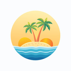 Fototapeta premium Tropical island paradise with palm trees and ocean waves.