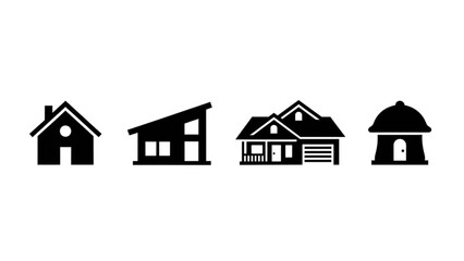 House building real estate architecture black silhouette icon set with modern villa cottage suburb residential property and yurt cabin © Sakhawat Hossen 