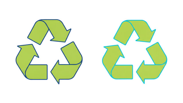 Recycling symbol flat vector icon set with green eco friendly mobius loop and yellow black colored reuse sign