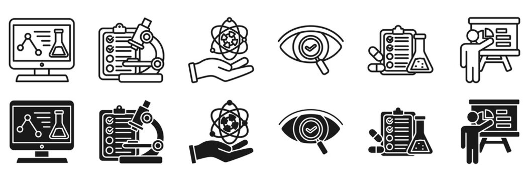 Data scientist icon set. Analysis and algorithm symbol