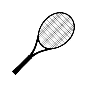 Tennis Racket Silhouette. Realistic Tennis Racket Isolated Vector Illustration. 