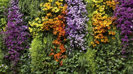 Obraz premium Lush, vibrant floral wall, bursting with a spectrum of colors and diverse plant life