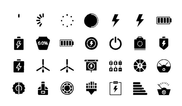 Processing and Energy Icon Set with Loading Power and Utility Symbols for Web and Mobile