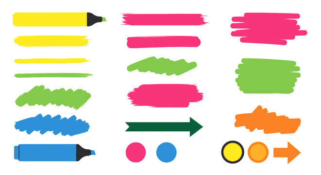 Colorful Marker Strokes and Highlights Collection.