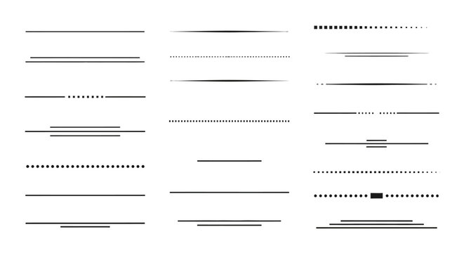 Set of various black line dividers and borders on white background.