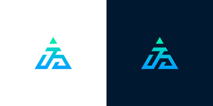 Abstract geometric letter A monogram logo icon design on light and dark backgrounds