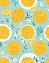 Vibrant citrus fruit seamless pattern design.
