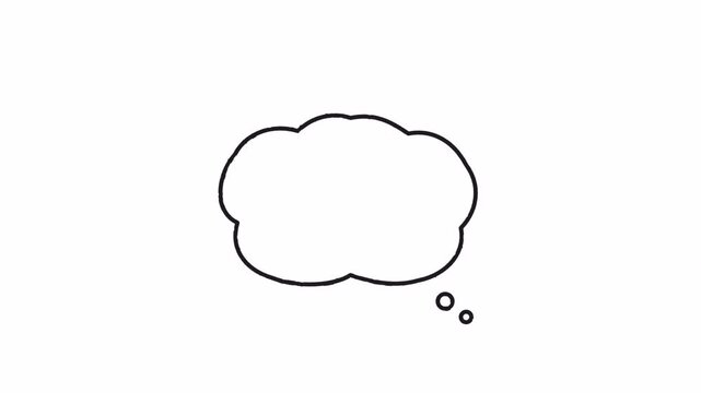 Animated hand drawn cartoon thought bubble doodle, cloud shape speech balloon 4k video