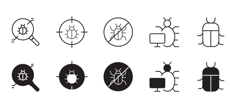 Debug Icon Set - Software Debugging and Bug Fixing Code Optimization Icons