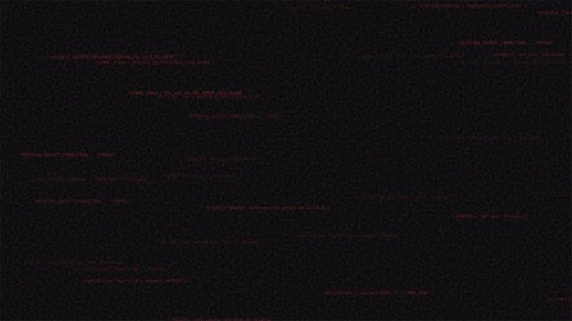 Red emergency alert text flashing across glitchy system code, digital security failure 4k video