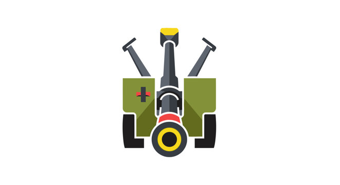 Stylized military mortar weapon icon with green chassis.
