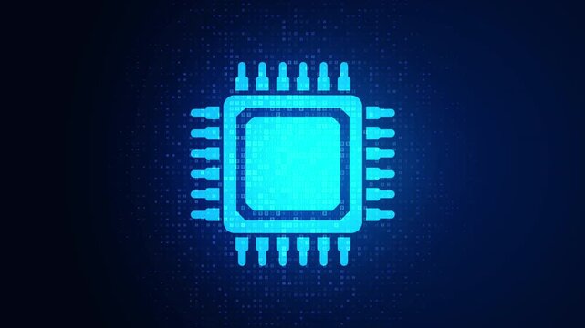 CPU Microprocessor or Chip icon made with binary code, Matrix background with digits